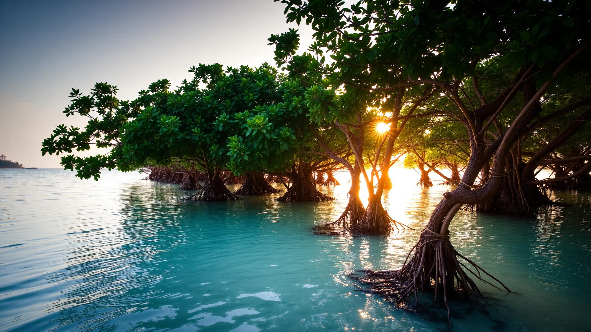 Mangrove trees at sunrise